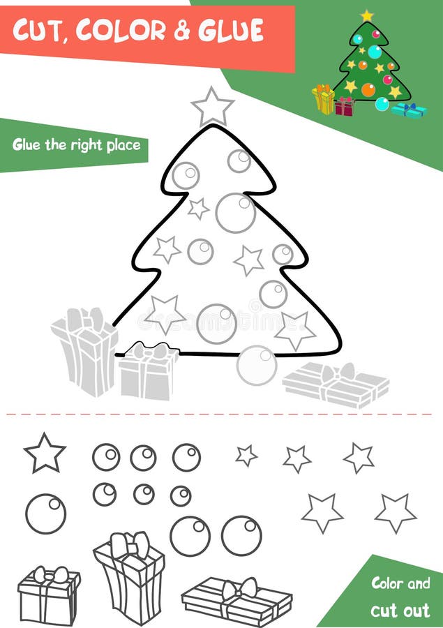 Cut, Color and Glue - Christmas Tree Stock Vector - Illustration of