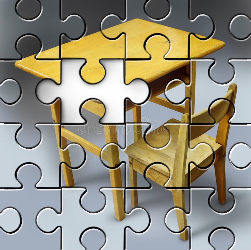 https://thumbs.dreamstime.com/b/education-puzzle-concept-as-school-classroom-desk-chair-missing-jigsaw-piece-as-learning-childhood-symbol-40802301.jpg