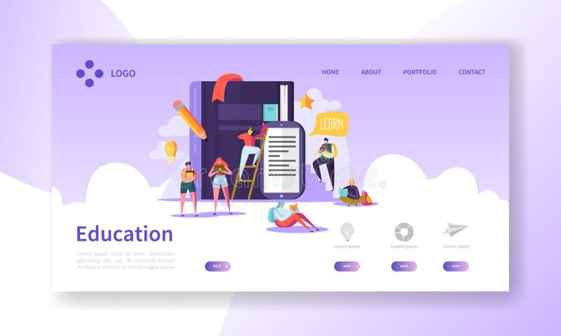 Education and Science Landing Page. Training, Courses Learning with Flat People Characters Website Template royalty free illustration