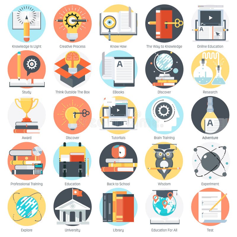 Education theme, flat style, colorful, icon set royalty free illustration Education theme, flat style, colorful, icon set royalty free illustration