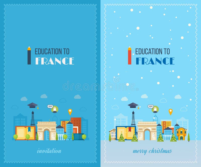 Education to France. Merry Christmas greeting card vector illustration Education to France. Merry Christmas greeting card vector illustration