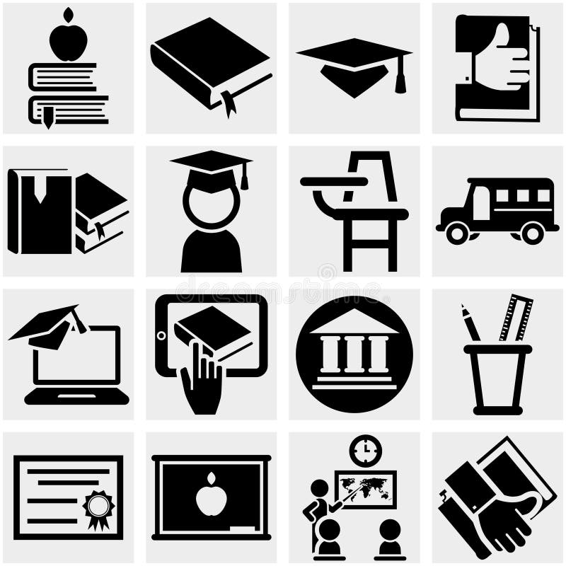 Education vector icon set on gray vector illustration