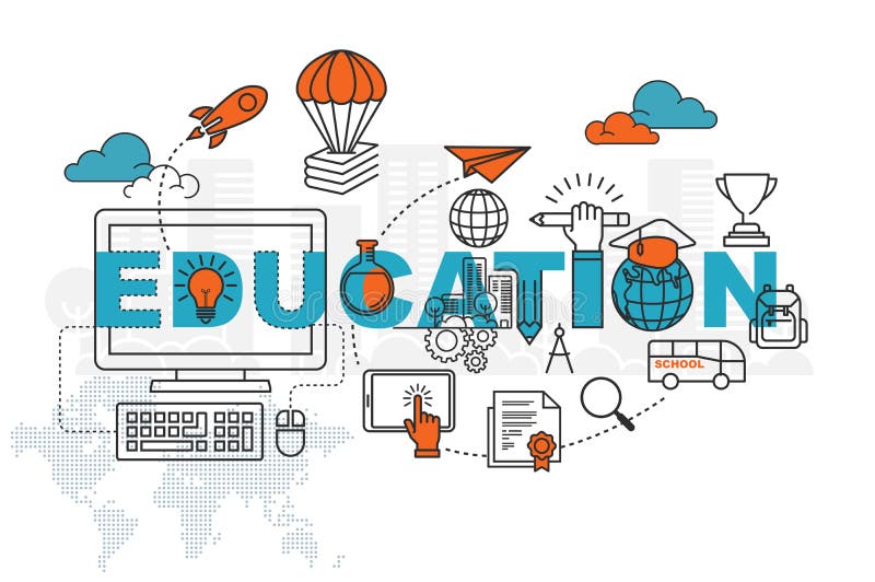 Education web page banner concept with thin line flat design royalty free illustration