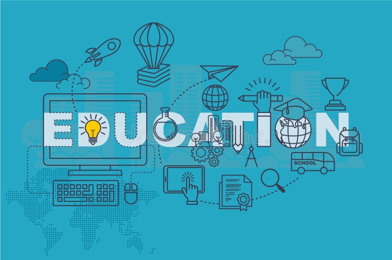 Education web page banner concept with thin line flat design royalty free illustration