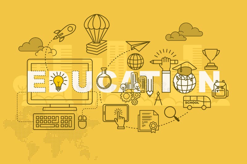 Education web page banner concept with thin line flat design vector illustration