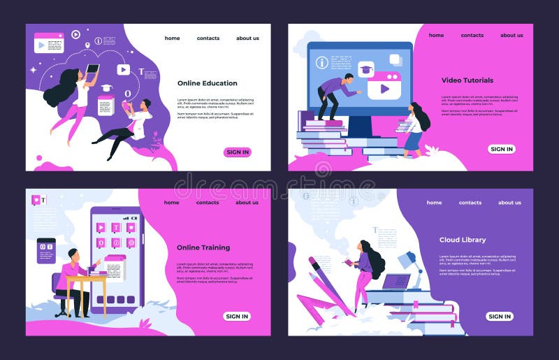 Education website. Cloud library, learning videos and tutorials, online education and testing. Vector training course vector illustration Education website. Cloud library, learning videos and tutorials, online education and testing. Vector training course vector illustration