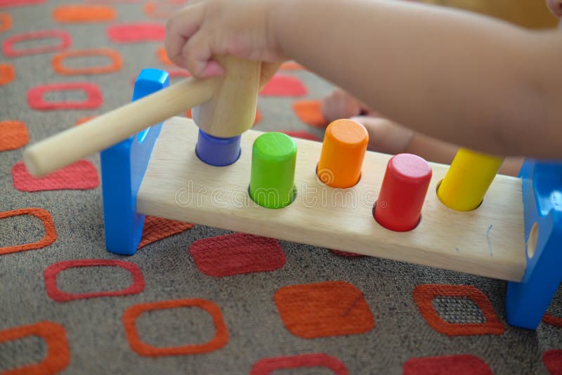 Educational blocks made of natural wood royalty free stock image