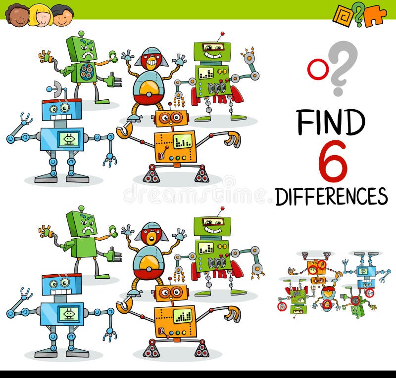 Cartoon Illustration of Finding the Difference Educational Activity for Children with Fantasy Robot Characters. Cartoon Illustration of Finding the Difference Educational Activity for Children with Fantasy Robot Characters