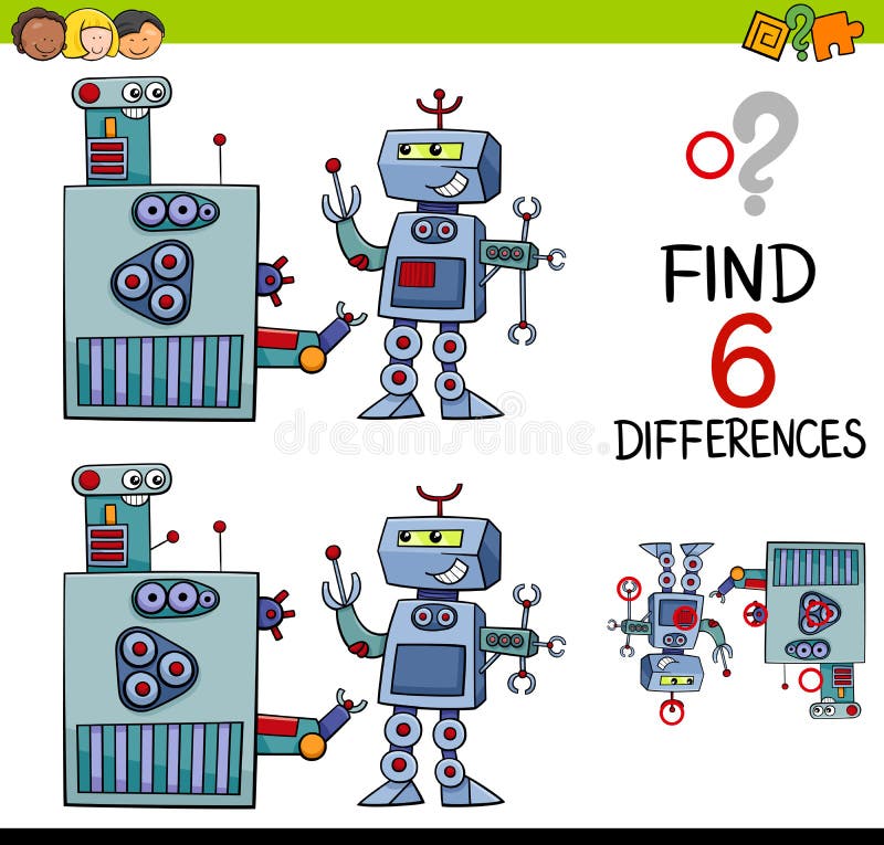 Cartoon Illustration of Finding the Difference Educational Game for Children with Fantasy Robot Characters. Cartoon Illustration of Finding the Difference Educational Game for Children with Fantasy Robot Characters