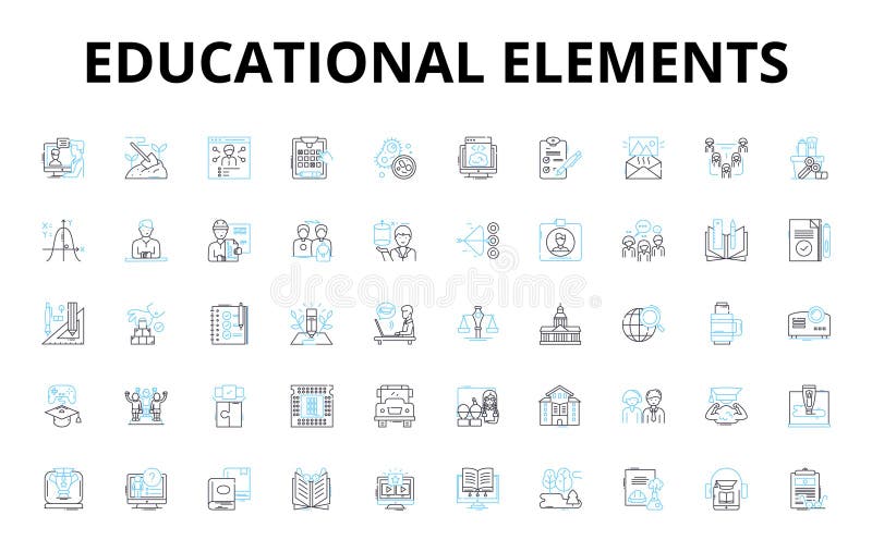 Educational elements linear icons set. Curriculum, Lesson plans, Assessments, Teaching, Learning, Instruction, Textbooks royalty free illustration