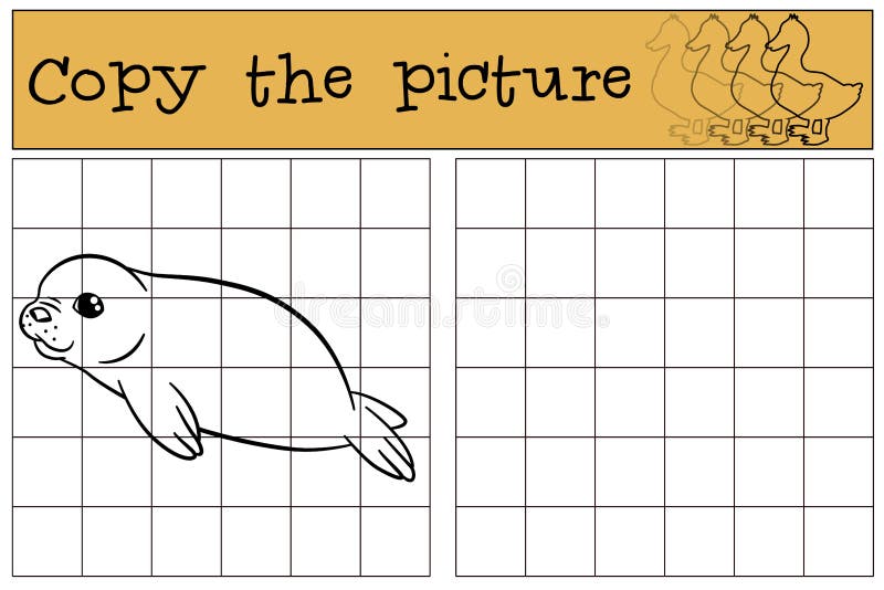 Educational game: Copy the picture. Little cute baby fur seal smiles.