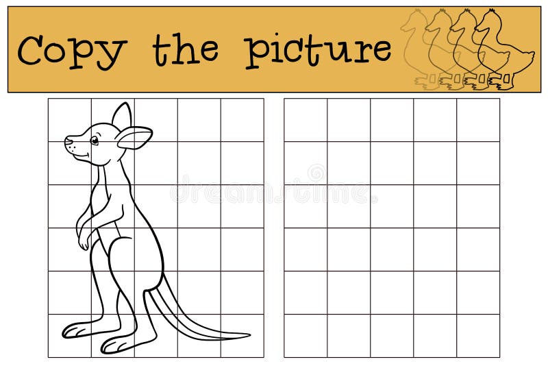 Educational game: Copy the picture. Little cute baby kangaroo smiles.