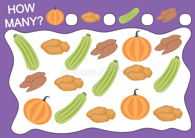 Educational game for preschool children. Count how many objects vector illustration