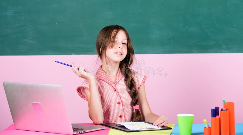 Educative content. Schoolgirl surfing internet. Parental advisory concept. Online course. Online school. Online.