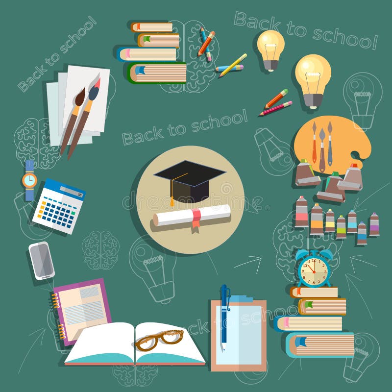 Educação de volta à escola dos exames do diploma dos assuntos de escola da escola ilustração do vetor Educação de volta à escola dos exames do diploma dos assuntos de escola da escola ilustração do vetor