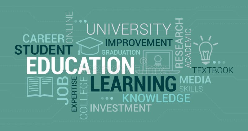 Educação, universidade e aprendizagem da nuvem da etiqueta ilustração stock Educação, universidade e aprendizagem da nuvem da etiqueta ilustração stock