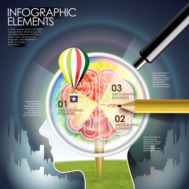 Edukacja infographic z mózg i powiększać - szkło ilustracji Edukacja infographic z mózg i powiększać - szkło ilustracji