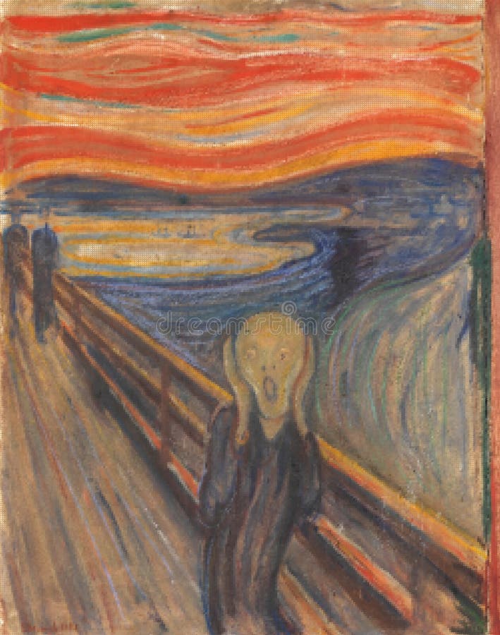 Edvard Munch, The Scream, National Gallery of Norway, dots effect, vector illustration