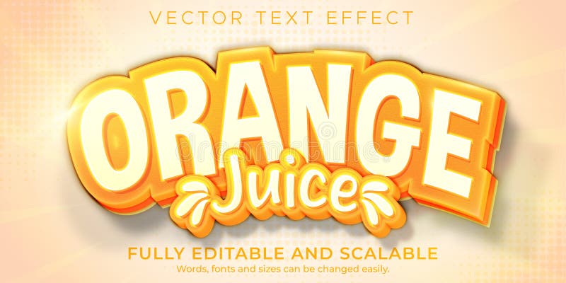 Edytowalny efekt tekstowy soku pomarańczowego, edytowalny, pomarańczowy styl tekstowy