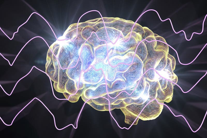 EEG Electroencephalogram, brain wave in deep sleep, 3D illustration. Brain sleeping illustrations