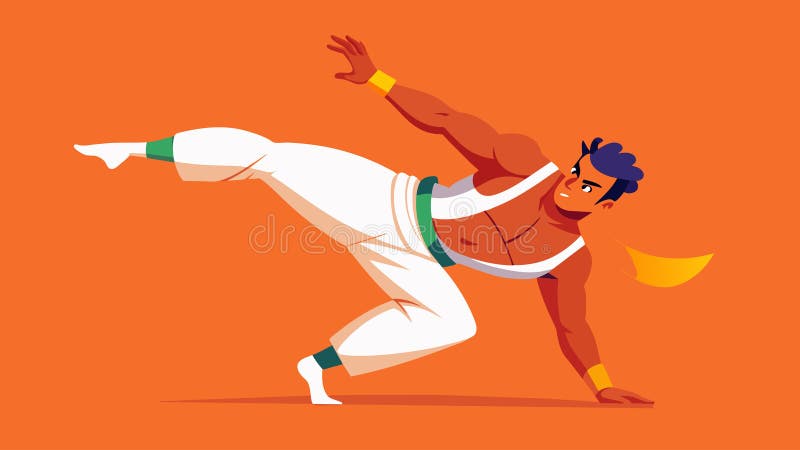 A skilled Capoeira performer commanding the attention of the audience with their powerful yet graceful movements showcasing the true artistry of this. Vector illustration AI generated. A skilled Capoeira performer commanding the attention of the audience with their powerful yet graceful movements showcasing the true artistry of this. Vector illustration AI generated