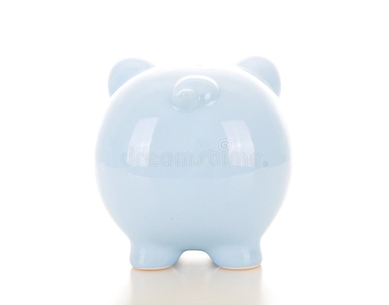 Een blauwe spaarpot op witte achtergrond royalty-vrije stock fotografie