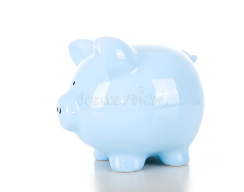 Een blauwe spaarpot op witte achtergrond royalty-vrije stock fotografie