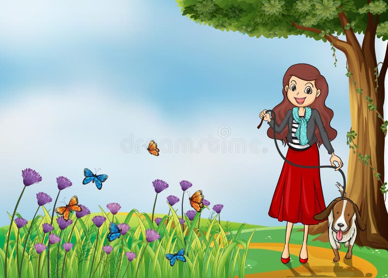 Een dame en haar huisdier stock illustratie Een dame en haar huisdier stock illustratie
