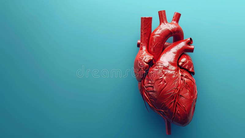 A 3d modern illustration of an abstract human heart on a blue background. Red cardio pulsation line. Anatomy, cardiology medicine, organ health, medical science, life healthcare, illness concept AI generated. A 3d modern illustration of an abstract human heart on a blue background. Red cardio pulsation line. Anatomy, cardiology medicine, organ health, medical science, life healthcare, illness concept AI generated