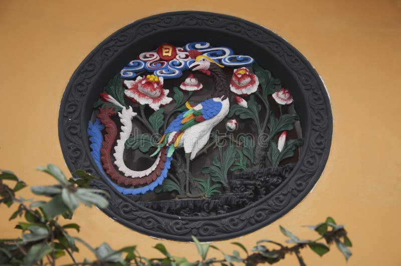 Een de muurindruk van Phoenix in Jade Buddha Temple stock fotografie Een de muurindruk van Phoenix in Jade Buddha Temple stock fotografie
