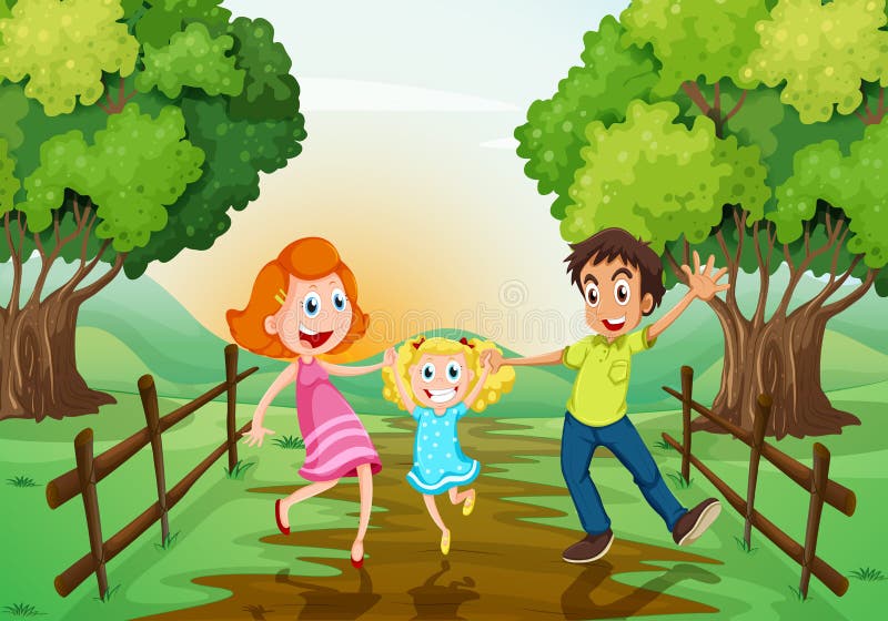 Een gelukkige familie bij het hout vector illustratie Een gelukkige familie bij het hout vector illustratie