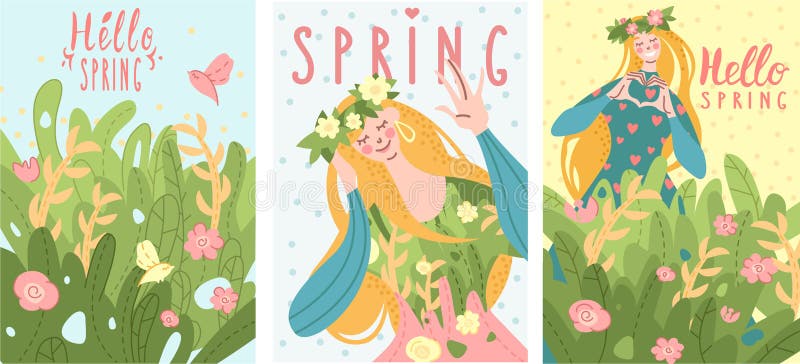 Een groep die zachte kaarten de aankomst van de lente gelukwensen
