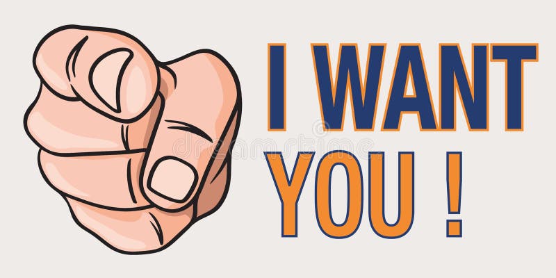 Een hand gezien richtend, op de manier van Oom Sam, om de zin te illustreren: Ik wil u stock illustratie Een hand gezien richtend, op de manier van Oom Sam, om de zin te illustreren: Ik wil u stock illustratie