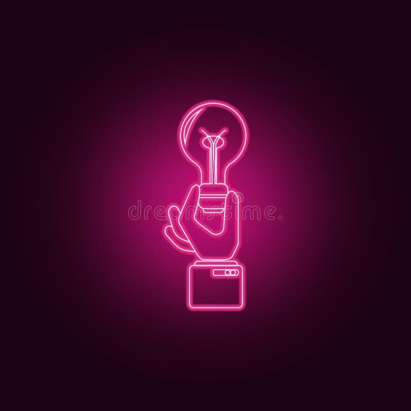 Een hand houdt een pictogram van gloeilampenidee?n Elementen van Sucsess en toekenning in de pictogrammen van de neonstijl Eenvou royalty-vrije illustratie Een hand houdt een pictogram van gloeilampenidee?n Elementen van Sucsess en toekenning in de pictogrammen van de neonstijl Eenvou royalty-vrije illustratie