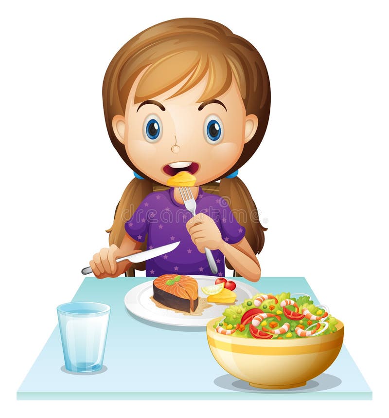 Een hongerig meisje die lunch eten royalty-vrije illustratie Een hongerig meisje die lunch eten royalty-vrije illustratie