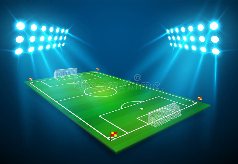 Een illustratie van het gebied die van het Voetbalvoetbal met heldere stadionlichten op het glanzen Vectoreps 10 Zaal voor exempl stock illustratie Een illustratie van het gebied die van het Voetbalvoetbal met heldere stadionlichten op het glanzen Vectoreps 10 Zaal voor exempl stock illustratie