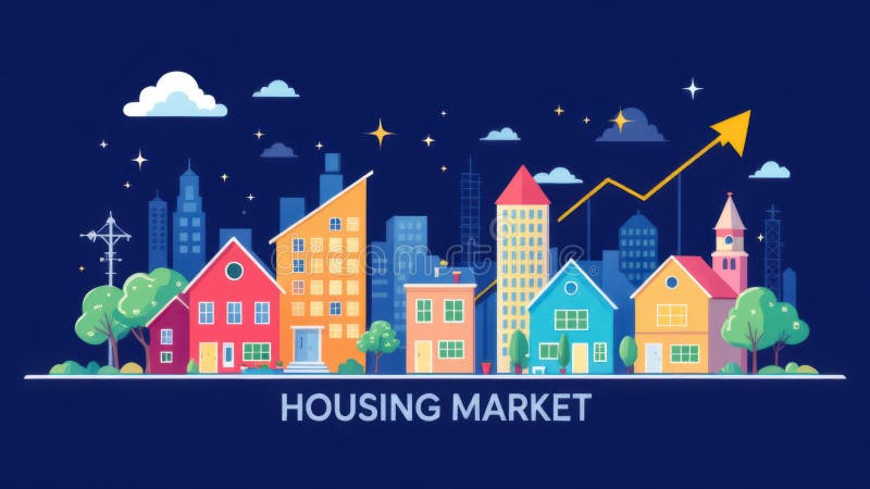 Een illustratief concept van de huizenmarkt vector illustratie