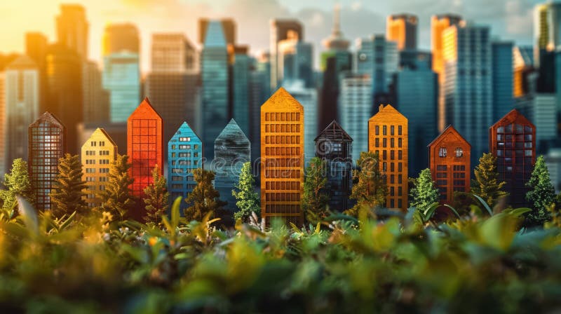 Een illustratief concept van de woningmarkt royalty-vrije illustratie