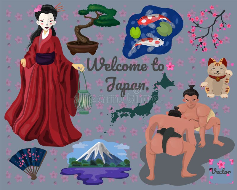 Een inzameling van diverse elementen van Japans cultuur vectorbeeld stock illustratie Een inzameling van diverse elementen van Japans cultuur vectorbeeld stock illustratie