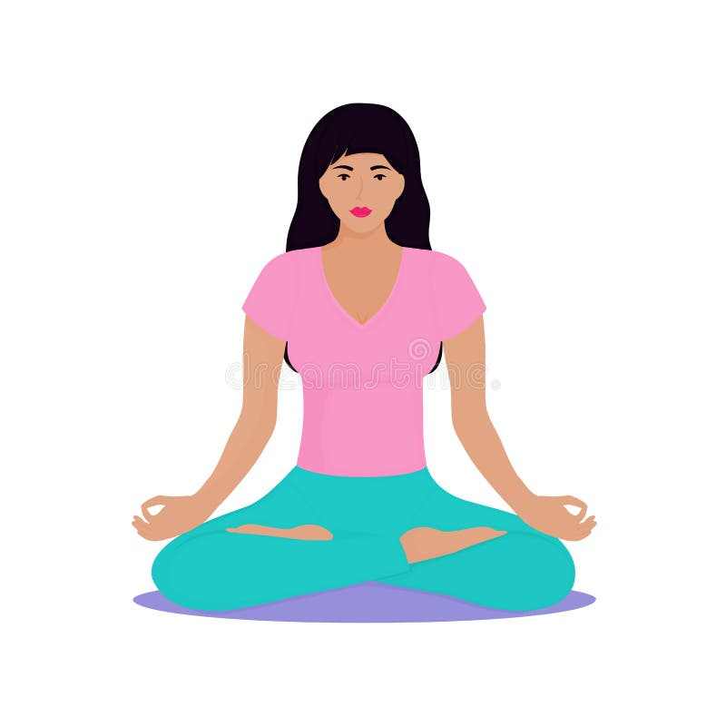 Een jong meisje zit in een lotusbloempositie De vrouw doet yoga Chin Mudra vector illustratie Een jong meisje zit in een lotusbloempositie De vrouw doet yoga Chin Mudra vector illustratie
