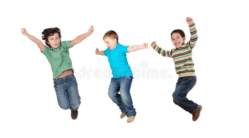 In een keer het springen van kinderen royalty-vrije stock afbeeldingen In een keer het springen van kinderen royalty-vrije stock afbeeldingen
