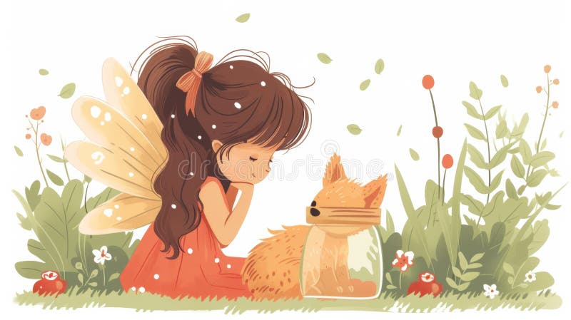 Een klein meisje dat op de grond zit met een kat ai royalty-vrije illustratie