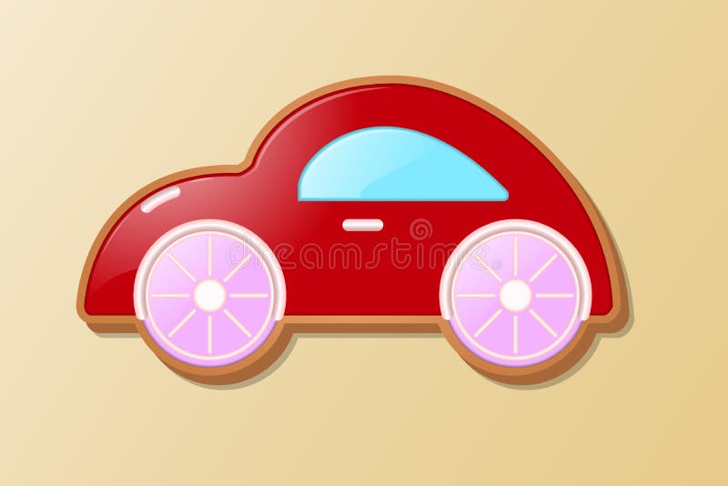 Een kleine babyschrijfmachine in de vorm van een koekje op een heldere achtergrond en met oranje wielen vector illustratie Een kleine babyschrijfmachine in de vorm van een koekje op een heldere achtergrond en met oranje wielen vector illustratie