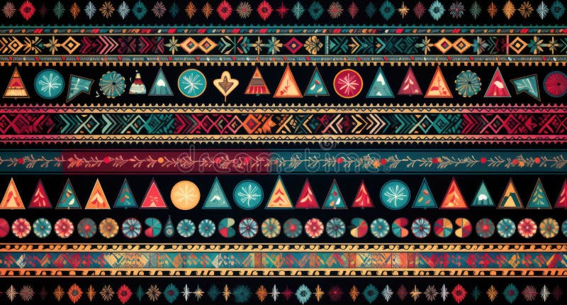 A colorful pattern with christmas trees and snowflakes. Generative AI. AI generated. A colorful pattern with christmas trees and snowflakes. Generative AI. AI generated