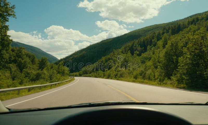 A long road with a clear blue sky and mountains in the background. The road is empty and the only thing visible is the road itself. A long road with a clear blue sky and mountains in the background. The road is empty and the only thing visible is the road itself