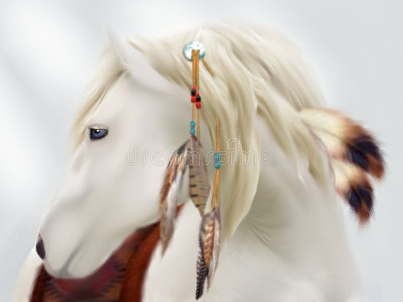 Een majestueus en moedig Cherokee wit paard royalty-vrije illustratie Een majestueus en moedig Cherokee wit paard royalty-vrije illustratie
