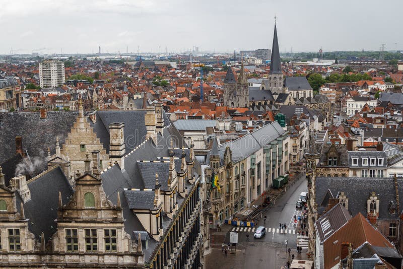 Een mening over historisch centrum van Gent stock fotografie Een mening over historisch centrum van Gent stock fotografie