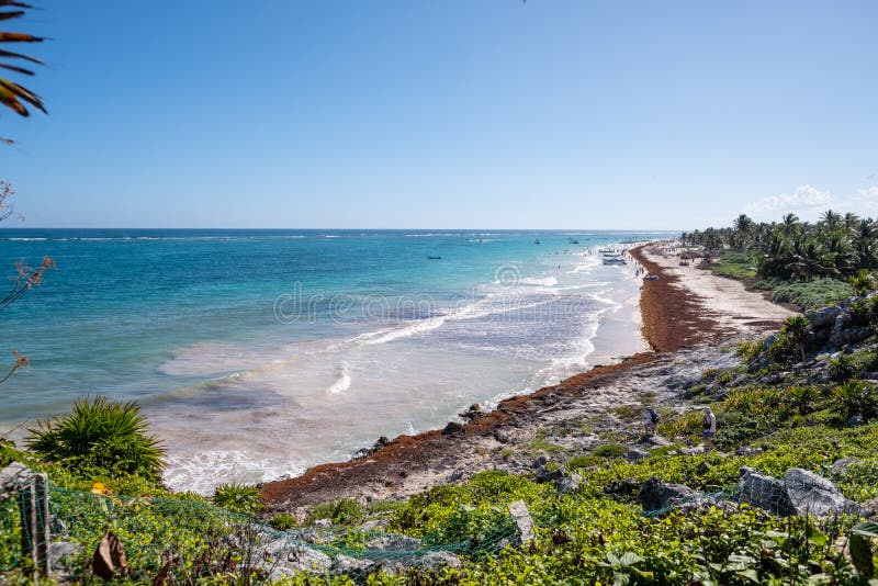 Een mening van het strand in Tulum, Mexico royalty-vrije stock fotografie Een mening van het strand in Tulum, Mexico royalty-vrije stock fotografie