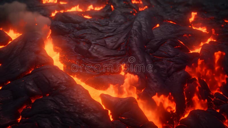 Een mesmerizing closeup shot die de rauwe kracht en de schoonheid van gesmolten lava in een actieve vulkaan en een onregelmatige t