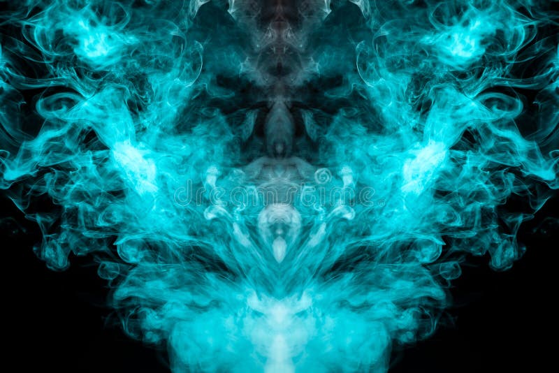 Een multi-colored patroon van blauwe en groene rook van een mystieke vorm in de vorm van een gezicht en een spookhoofd of een vre stock illustratie Een multi-colored patroon van blauwe en groene rook van een mystieke vorm in de vorm van een gezicht en een spookhoofd of een vre stock illustratie